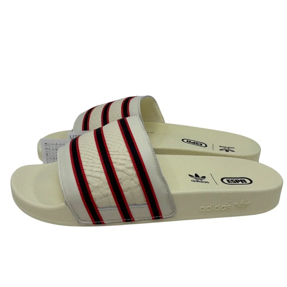 Adidas Mens Adilette X ESPN 1979 Slides 11 Cream Red Striped Sandals GZ1077 NWT